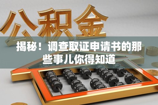 宁国揭秘！调查取证申请书的那些事儿你得知道